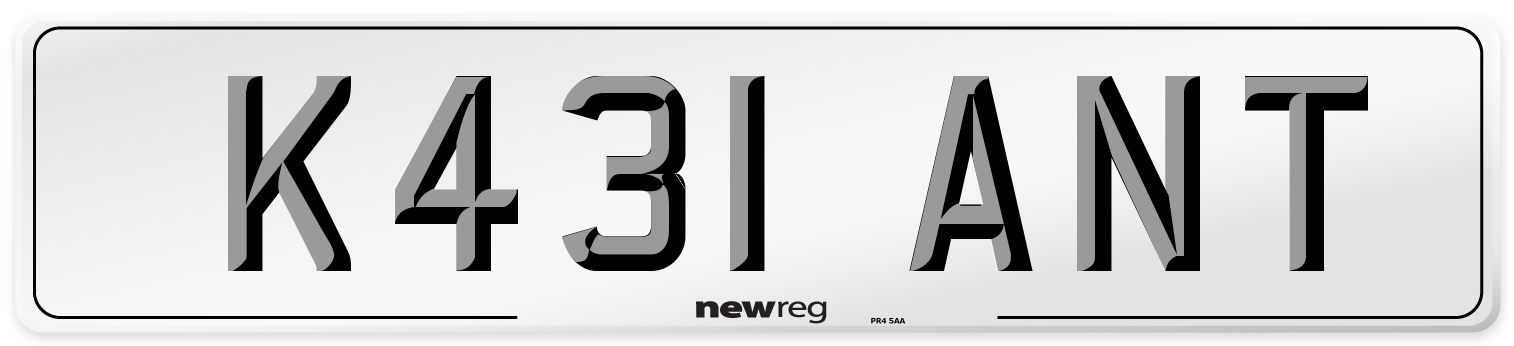 K431 ANT Number Plate from New Reg